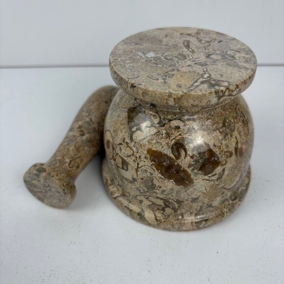 Fossil Stone Mortar & Pestle Set 3.5”Tall Grinding Herbs Spices Kitchen Tool - Picture 3 of 5